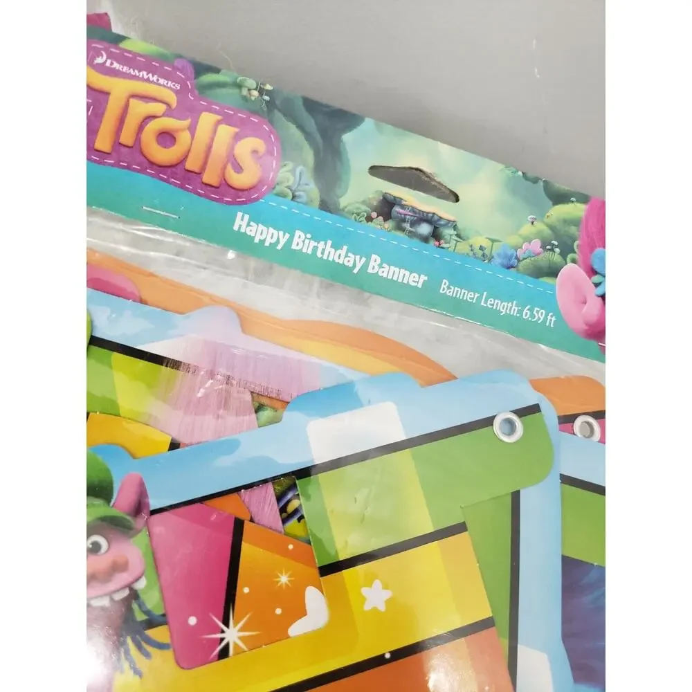 2 Trolls Happy Birthday Banner‎ - 6.59 ft Long - Party Supplies Decor Poppy